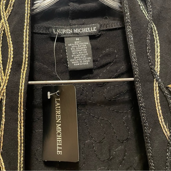 NWT Lauren Michelle Black Embroidered Open Front Cardigan Duster Jacket Size M - Picture 4 of 4